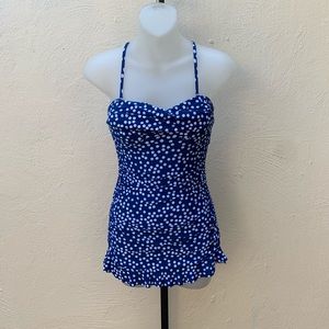 Anthropologie Mermaid Ruffled Blue White Swimsuit